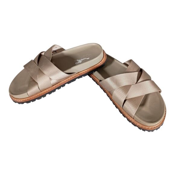Rag & Bone Platform Sandal Slide Slip on Chunky Shoe Taupe Canvas Leather 39/9 - Picture 5 of 10